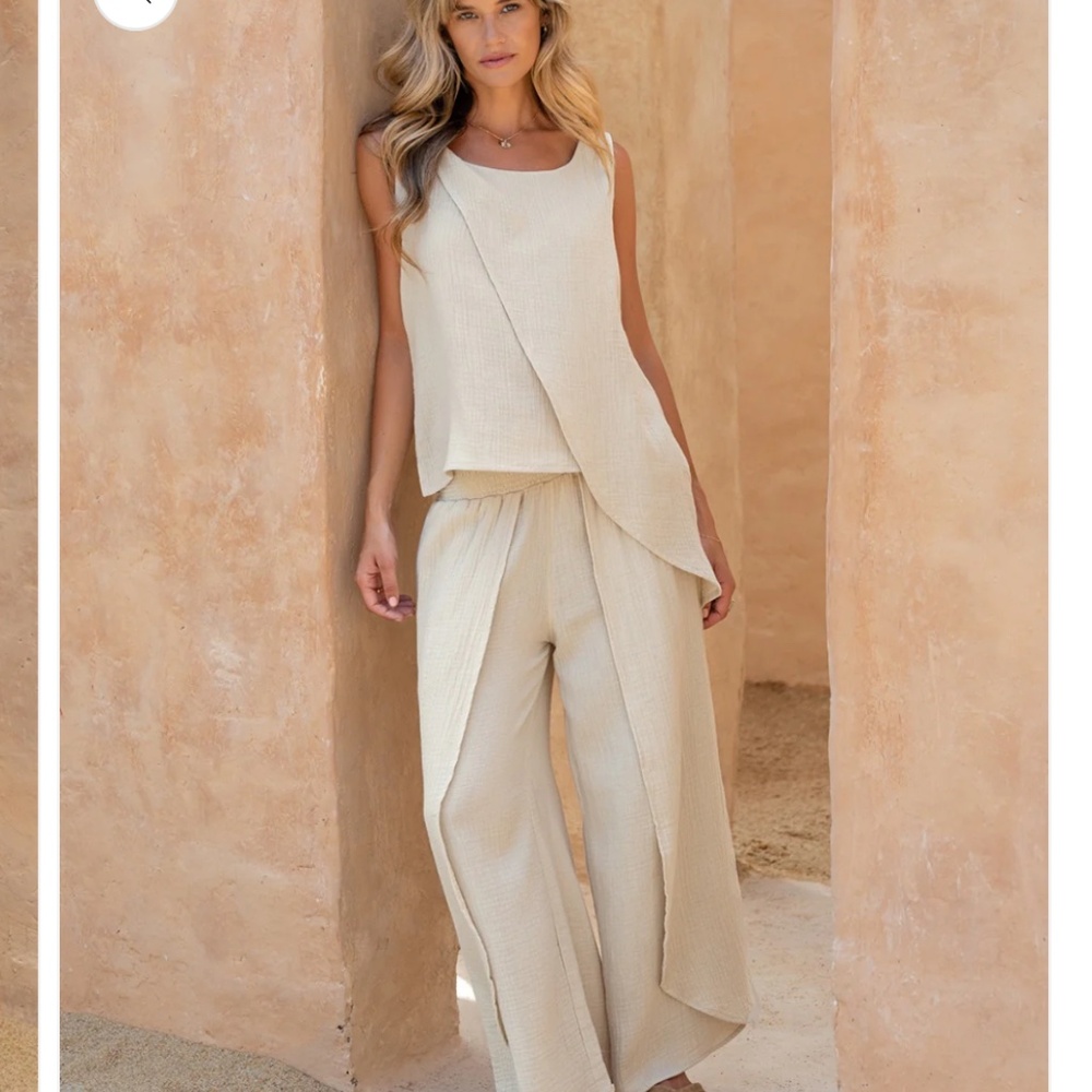 Nomad the Label Asana Cotton Wrap Pants, Stone - Picture 4 of 14